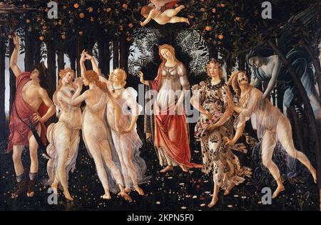 La Primavera (Frühling) von Sandro Botticelli (Alessandro di Mariano di Vanni Filipepi, c.1445-1510), Tempera on Panel, c.1481-82 Stockfoto
