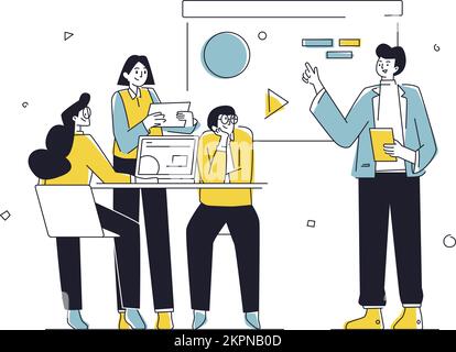 Eine Vektordarstellung von Personen, die ein Geschäftstreffen abhalten und diskutieren Stock Vektor
