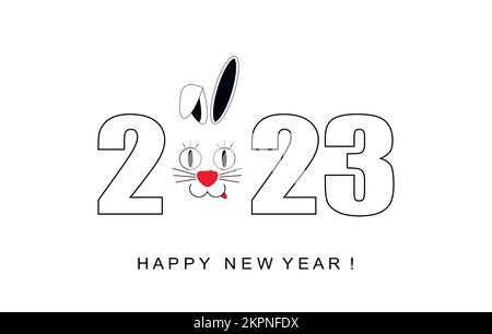 Neujahrskarte mit 2023. Chinesisches Neujahr. Horoskop-Zeichen Rabbit. Abbildung eines flachen Vektors. Stock Vektor