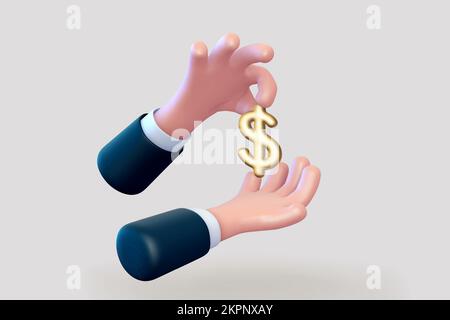 3D Cartoon Business man Hand mit US-Dollar-Währungszeichen Stock Vektor
