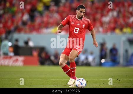 Doha, Katar. 28.. November 2022. Foto Fabio Ferrari/LaPresse - 28 Novembre 2022 Doha, Katar - Sport - Calcio - Katar 2022 - Coppa del Mondo FIFA - Brasilien vs. Svizzera - Gruppo G - Fase A Gironi - Stadium 974. Nella foto: Ricardo Rodríguez 28. November 2022 Doha, Katar - Sport - Fußball - Katar 2022- FIFA-Weltmeisterschaft - Brasilien vs. Schweiz - Gruppe G - Gruppenphase - Stadium 974. Auf dem Bild: Ricardo Rodríguez/ PRESSINPHOTO Credit: PRESSINPHOTO SPORTAGENTUR/Alamy Live News Stockfoto