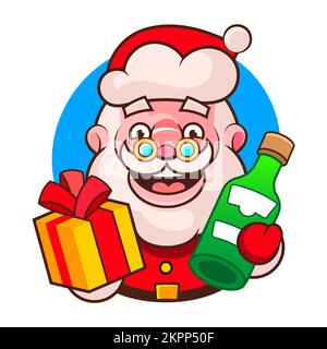 Weihnachtsmann Minimale Farbe Flache Striche Symbol Piktogramm Symbol Abbildung Stock Vektor