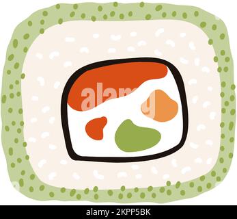 Sushi-Uroamaki im flachen Cartoon-Stil. Handgezeichnete traditionelle japanische Küche. Stock Vektor
