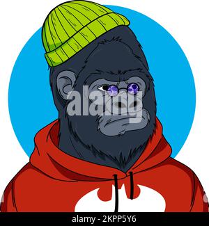 Gorilla Teenager in einem Hoodie mit batman Logo. Vektordarstellung Stock Vektor