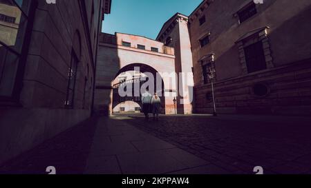 Menschen auf alten Straßen der Stadt Kopenhagen Stockfoto