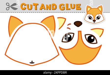 Schneide einen Fuchskopf aus und klebe ihn. Vektordarstellung. Papierapplikation für die Kreativität, Aktivität und das Lernen von Kindern Stock Vektor