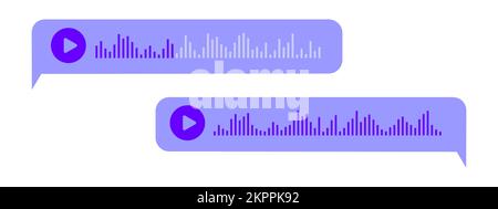 Sprachnachrichten in Blasenrahmen. Audio-Chat-Elemente mit Sprachwellen, die auf weißem Hintergrund isoliert sind. Online-Messenger, Radio, Podcast für mobile App-Elemente. Flache Vektordarstellung Stock Vektor