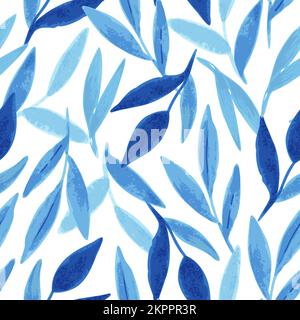 Nahtloses Muster mit blauen abstrakten Blättern in Aquarellfarben für Hochzeitseinladungen, Grußkarten und Stoff Stock Vektor
