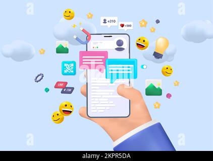 3D-Zeichentrickfilm realistische Illustration Social Media Network Konzept Stock Vektor