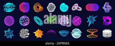 Sphären 3D im retrofuturistischen Stil. Universelle geometrische Formen Stock Vektor