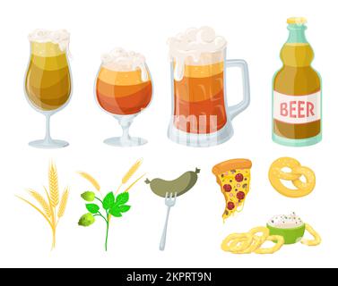 Biergetränk flaches Vektor-Cartoon-Party-Set Stock Vektor