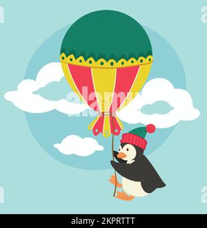 Vintage- oder Retro-Ballon mit Faden, Pinguin Stock Vektor