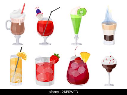 Cartoon tropische Cocktails Vektorset Stock Vektor