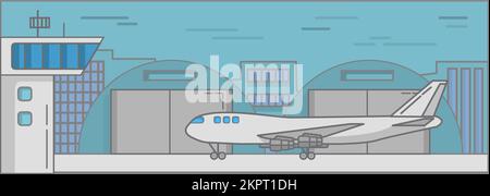 Flughafengebäude und Flugzeug auf Rollbahnvektor Stock Vektor