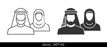 Moslem-Paar-Vektorsymbol. Schwarze Abbildung isoliert auf weißem Hintergrund für Grafik- und Webdesign. Stock Vektor