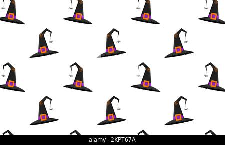 Schwarze Hexenhüte mit nahtlosem Muster. Halloween-Party-Hintergrund. Stoffdesign, Papierdruck. Vektor-Cartoon-Illustration. Stock Vektor