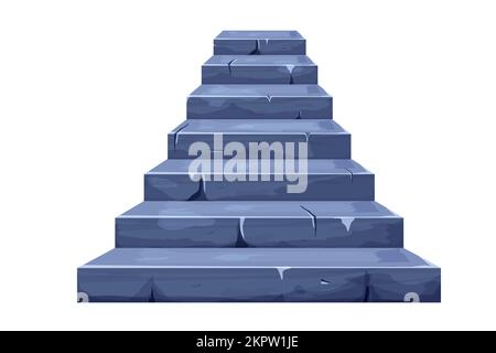 Steinmärchen Treppe, mittelalterliche alte Architektur in Cartoon-Stil isoliert auf weißem Hintergrund mit Rissen, gebrochene Elemente. Spielelement, Designelement. Vektorgrafik Stock Vektor