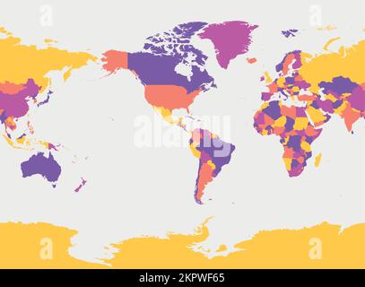 Leere Weltkarte - Amerika-zentriert. Hochdetaillierte politische Karte der Welt Stock Vektor