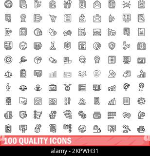 100 Qualitätssymbole eingestellt. Umrissdarstellung der 100-Qualitätssymbole, Vektorsatz isoliert auf weißem Hintergrund Stock Vektor