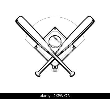 Einfache klassische Holzbaseballkugel und Diamantfeld-linearvektordarstellung isoliert auf weißem Hintergrund Stock Vektor