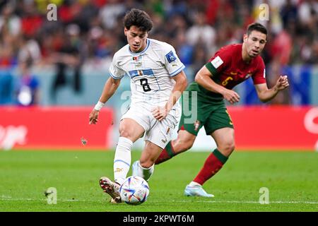 Lusail City, Katar. 28.. November 2022. LUSAIL CITY, KATAR - NOVEMBER 28: Facundo Pellibri aus Uruguay während des Spiels Gruppe H - FIFA Weltmeisterschaft Katar 2022 zwischen Portugal und Uruguay im Lusail Stadium am 28. November 2022 in Lusail City, Katar (Foto von Pablo Morano/BSR Agency) Kredit: BSR Agency/Alamy Live News Stockfoto