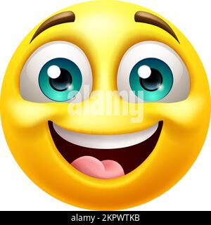 Fröhliche, Lächelnde Emoji Emoticon-Gesicht-Cartoon-Ikone Stock Vektor