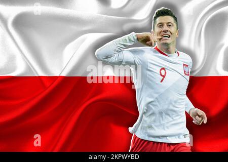 Robert Lewandowski und polnische Flagge Stockfoto