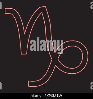 Neon-capricorn-Symbol Zodiac-Rot-Farbvektor Abbildung flaches Licht Stock Vektor