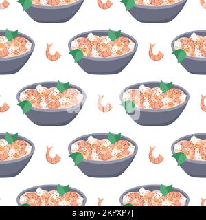 Udon-Nudeln mit Meeresfrüchten und Tofu-Käse Stock Vektor