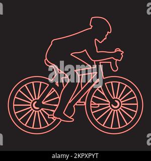 Neon-Radfahrer auf Fahrrad Silhouette rot Vektor Illustration Bild flaches Licht Stock Vektor