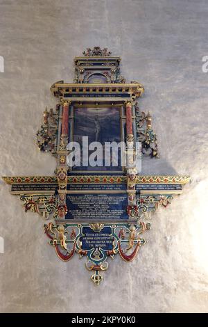 Innenansicht der evangelischen St. Blasius Kirche - Epitaph, Niedersachsen, Deutschland, Hannoversch Münden Stockfoto