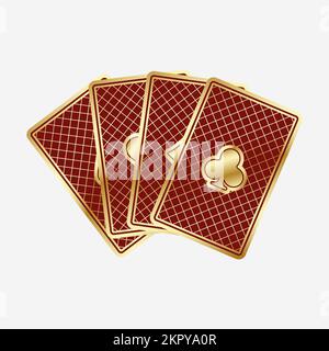 Ein Fan von Spielkarten, bestehend aus vier roten und goldenen Pik-Ass, Diamanten, Clubs, Herzen. Vektorbildpoker und Casino aller Asse Stock Vektor