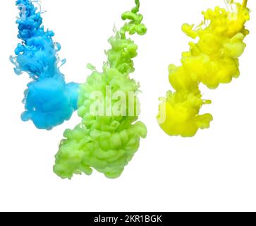 Abstrakte Farbspritzer auf weißem Hintergrund Stockfoto