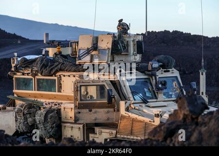 Ingenieursoldaten bilden das 84. Ingenieur-Bataillon, die 130. Ingenieur-Brigade, das 8. Theater Sustainment Command, engagierten die gegnerische Kraft während des Joint Pacific Multinational Readiness Center 23. Stockfoto