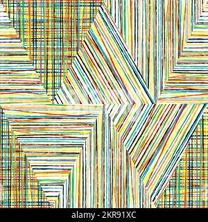 Farbenfroher gestreifter geometrischer, nahtloser Grunge-Hintergrund mit Dreiecken aus Linien Stock Vektor