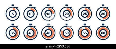 Timer-Symbole auf weißem Hintergrund. Countdown in Form eines Timers. Stock Vektor