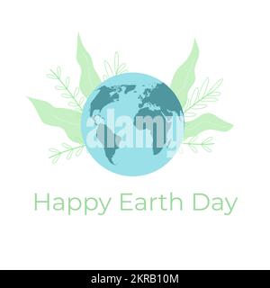 Planet Erde mit floralem Hintergrund. Feier des Erdtages. Stock Vektor