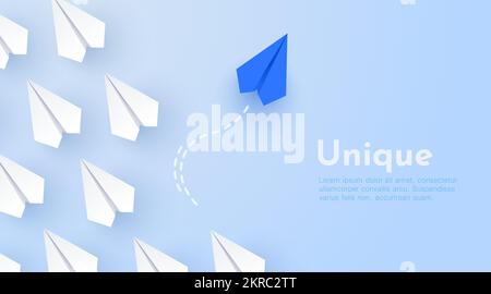 Papierflugzeuge fliegen vorwärts. Führung, Erfolg, neue Wege finden und eigene Wege einschlagen. Vektordarstellung Stock Vektor