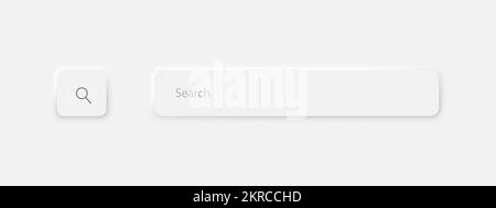 Die Suchleiste auf hellgrauem Hintergrund. UI-Design, Neomorphismus. Stock Vektor