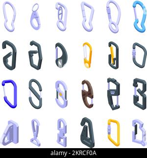 Karbinsymbole setzen isometrischen Vektor. Klammerhaken. Carabin-Kletterer Stock Vektor