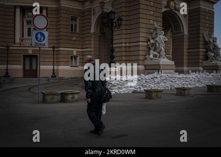 Am 5. April 2022 in der südlichen Ukraine ist eine verbarrikadierte Odesa abgebildet. Stockfoto