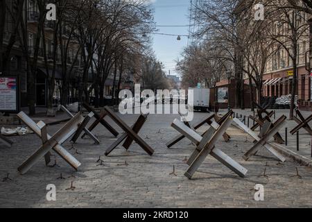 Am 5. April 2022 in der südlichen Ukraine ist eine verbarrikadierte Odesa abgebildet. Stockfoto