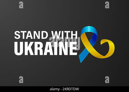 Stehe mit der Ukraine. Anti war Call mit dem Smbol des Friedens mit blauem und gelbem Seidenband. Farben Der Ukrainischen Flagge. Kampf, Protest, Unterstützung Der Ukraine Stock Vektor