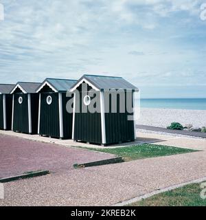 Strandkabinen, Cabines de Plage - Strandhütten - Quiberville-sur-Mer Stockfoto