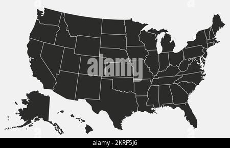 Karte der USA isoliert auf weißem Hintergrund. Karte der Vereinigten Staaten von Amerika. Vektorvorlage. Stock Vektor