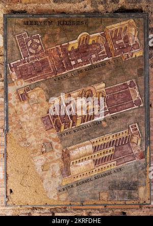 Izmir, Selcuk, Türkei, Mai 2018: Architektonisches Schema der Basilika St. John, erbaut auf der Grabstätte von St. John vom byzantinischen Kaiser Stockfoto