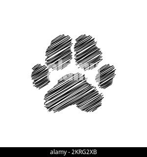 Hundepfotenabdruck Kritzelzeichnung isolierter Vektor. Hundepfoten-Muster isoliertes Element. Stock Vektor