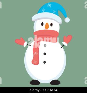 weihnachtsfigur eines Schneemanns mit blauem Hut und rotem Schal Stock Vektor