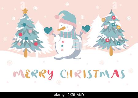 weihnachtskarte mit Schneemann Frohe weihnachten Stock Vektor