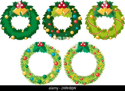 Illustration der Weihnachts-Kränze-Elemente-Kollektion Stock Vektor